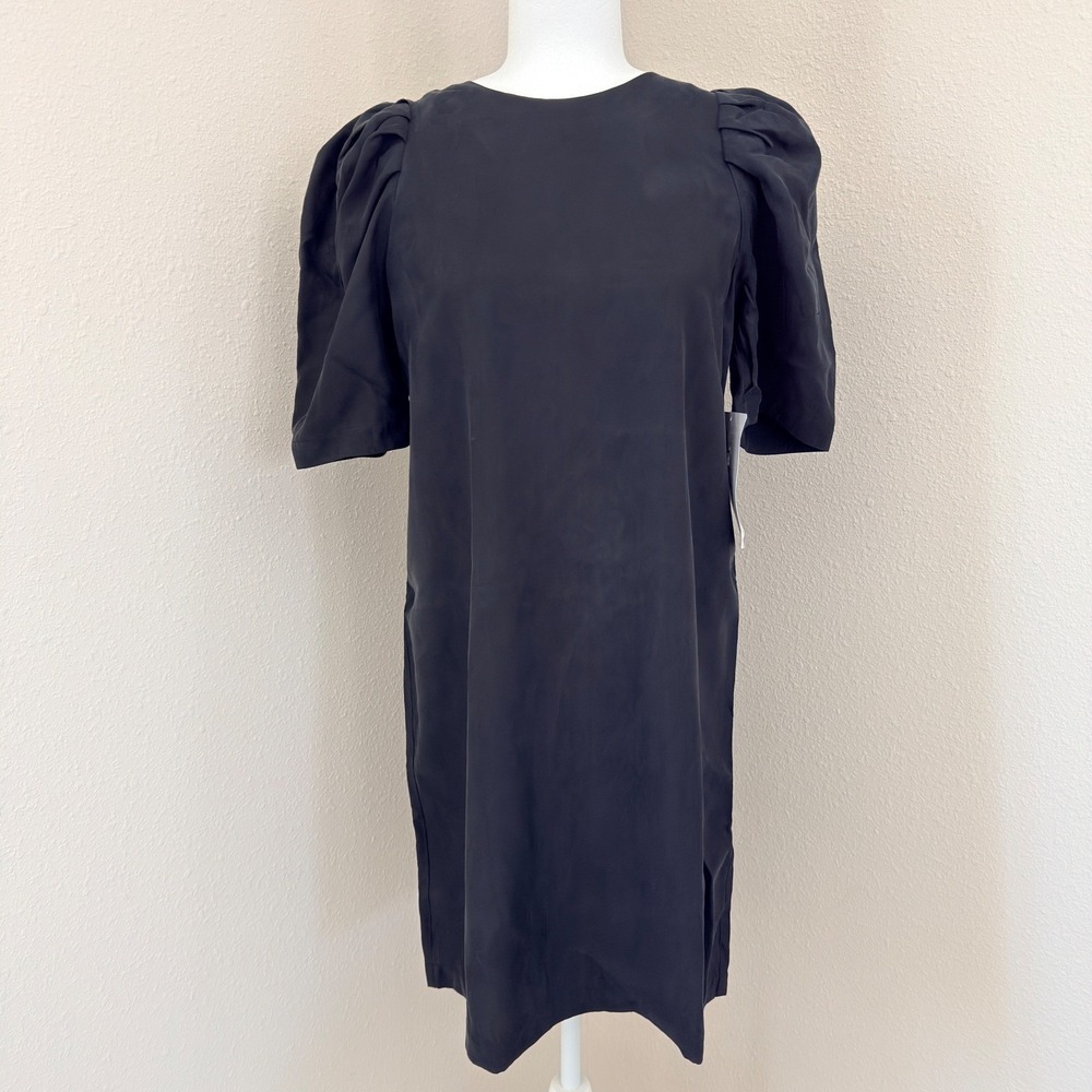 AMOUR VERT Dress Black Puff Sleeve Minimalist Quiet Luxury Knee Length Small